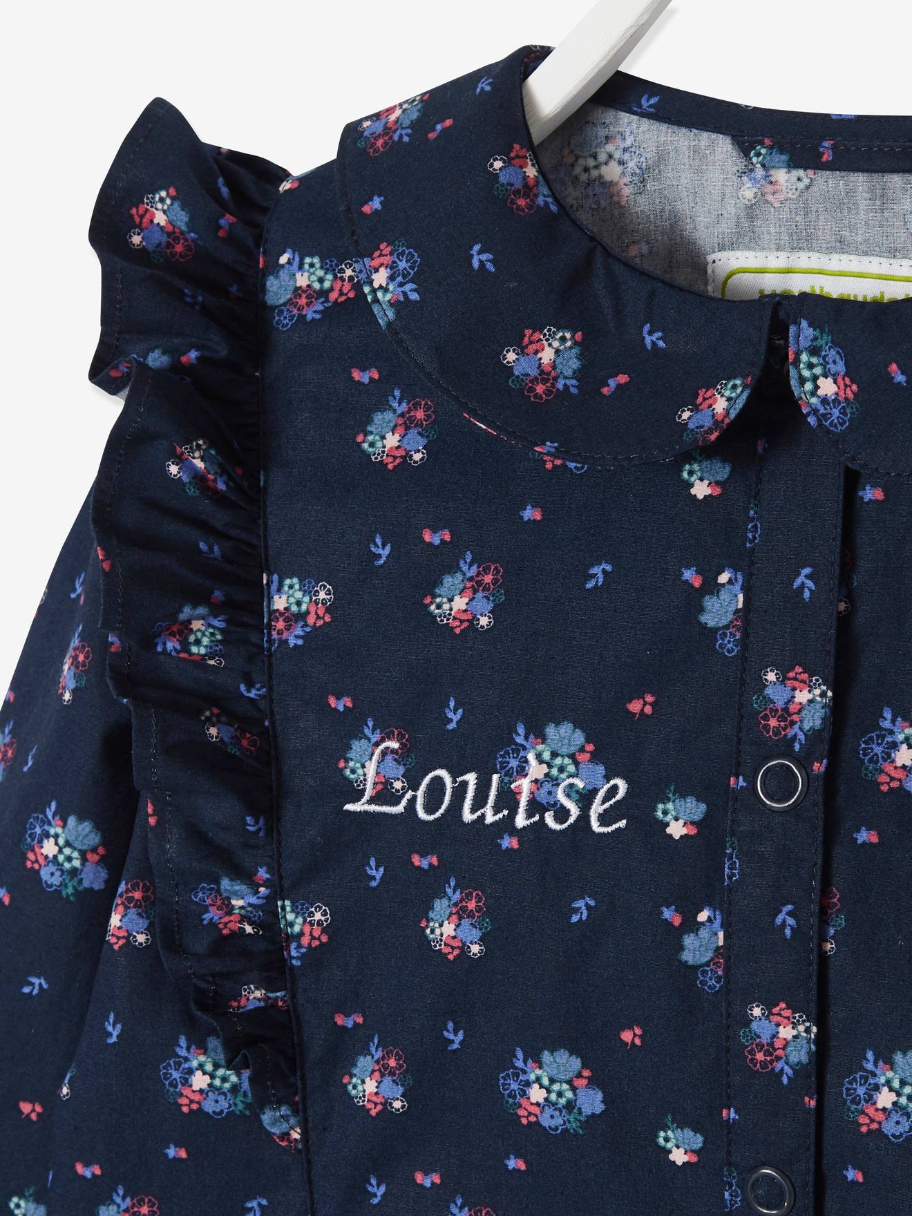 Tablier à fleurs volanté personnalisable fille bleu vif imprime