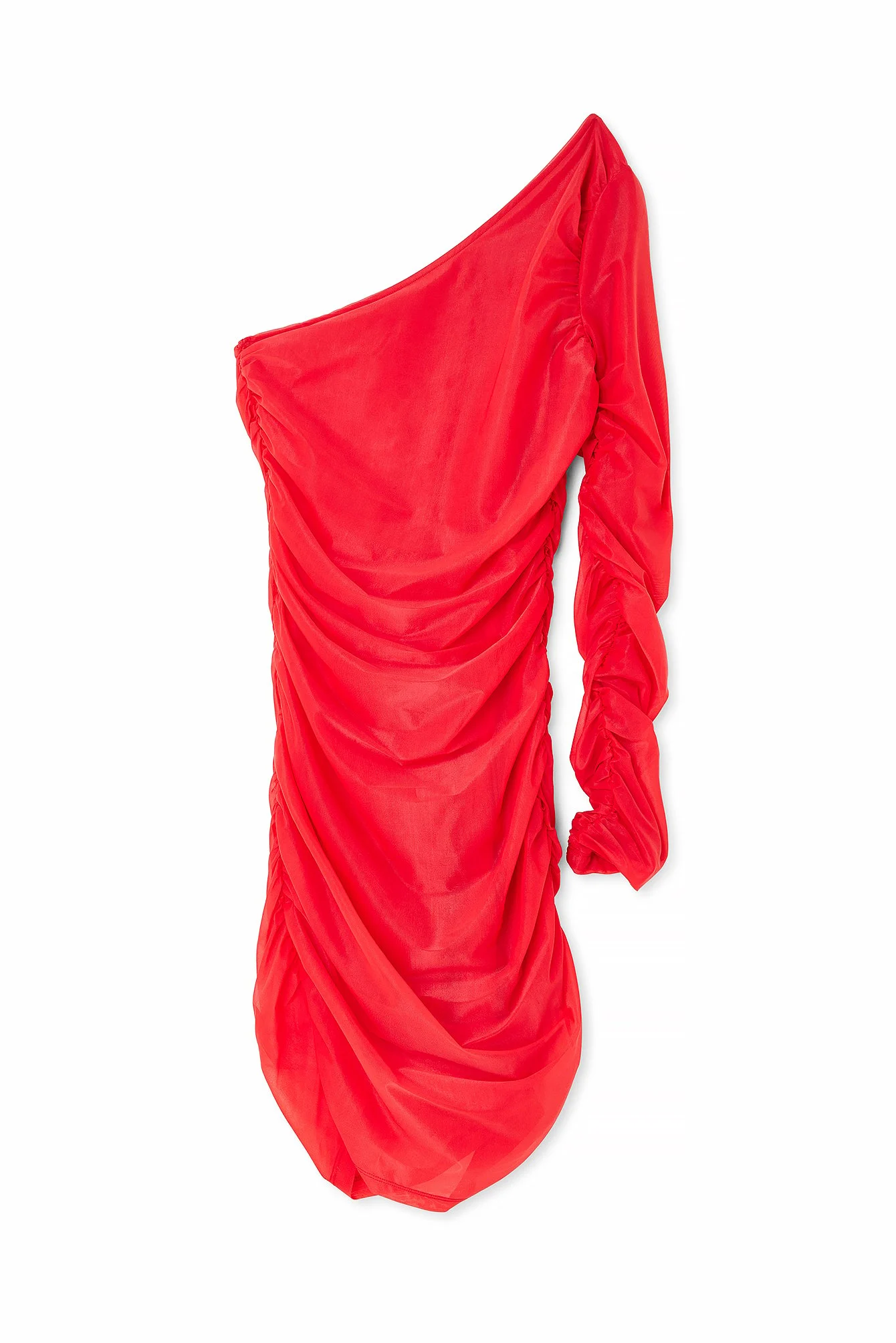 Einseitig schulterfreies, gerafftes Minikleid