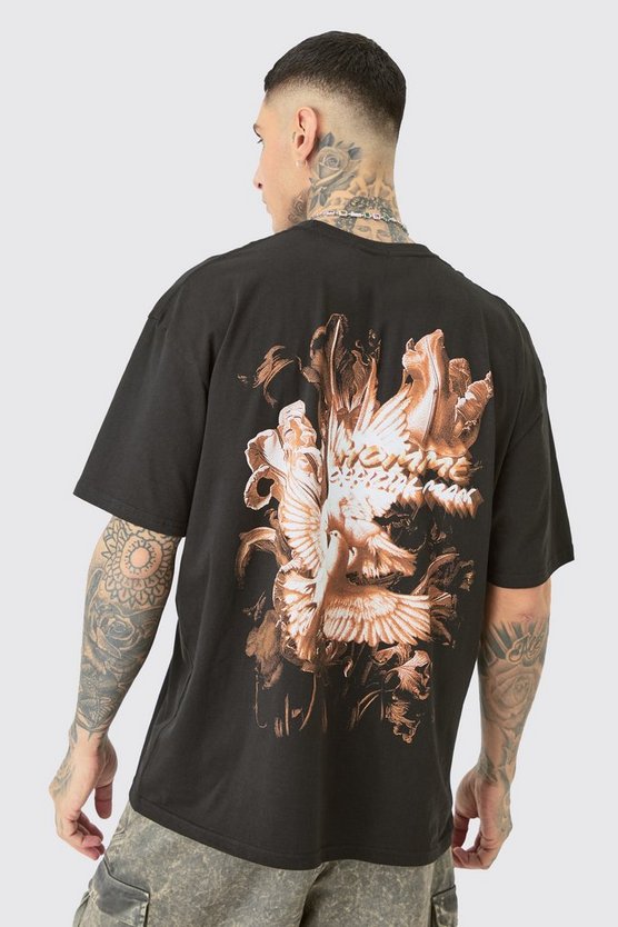 Tall schwarzes Oversize T-Shirt mit Print