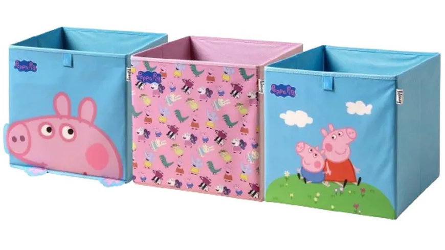 Lifeney Aufbewahrungsbox Peppa Pig 33x33x33cm 3er Set blau, grün, rosa