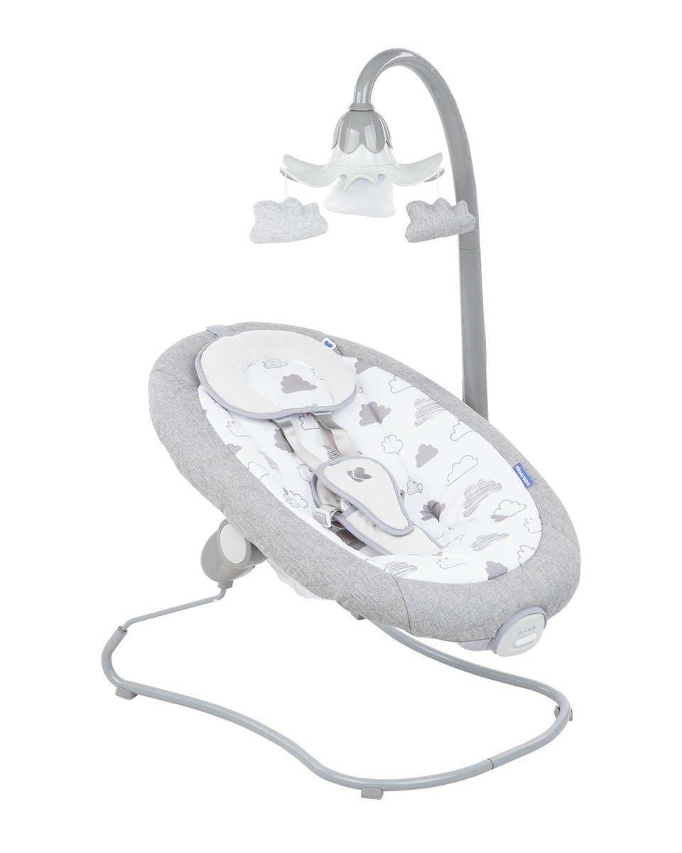 Kikkaboo Babywippe Babywippe Wolken elektrisch, Musikfunktion Licht Vibration Spielbogen