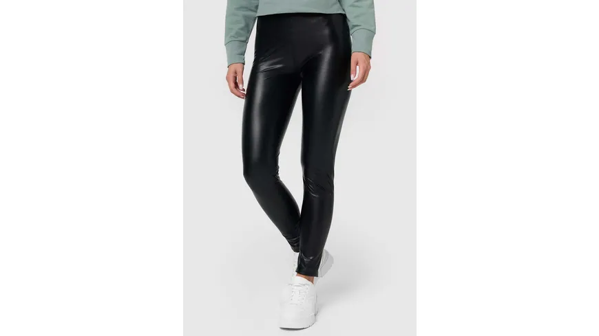 NUR DIE Damen Leggings Relax & Go Lederoptik schwarz