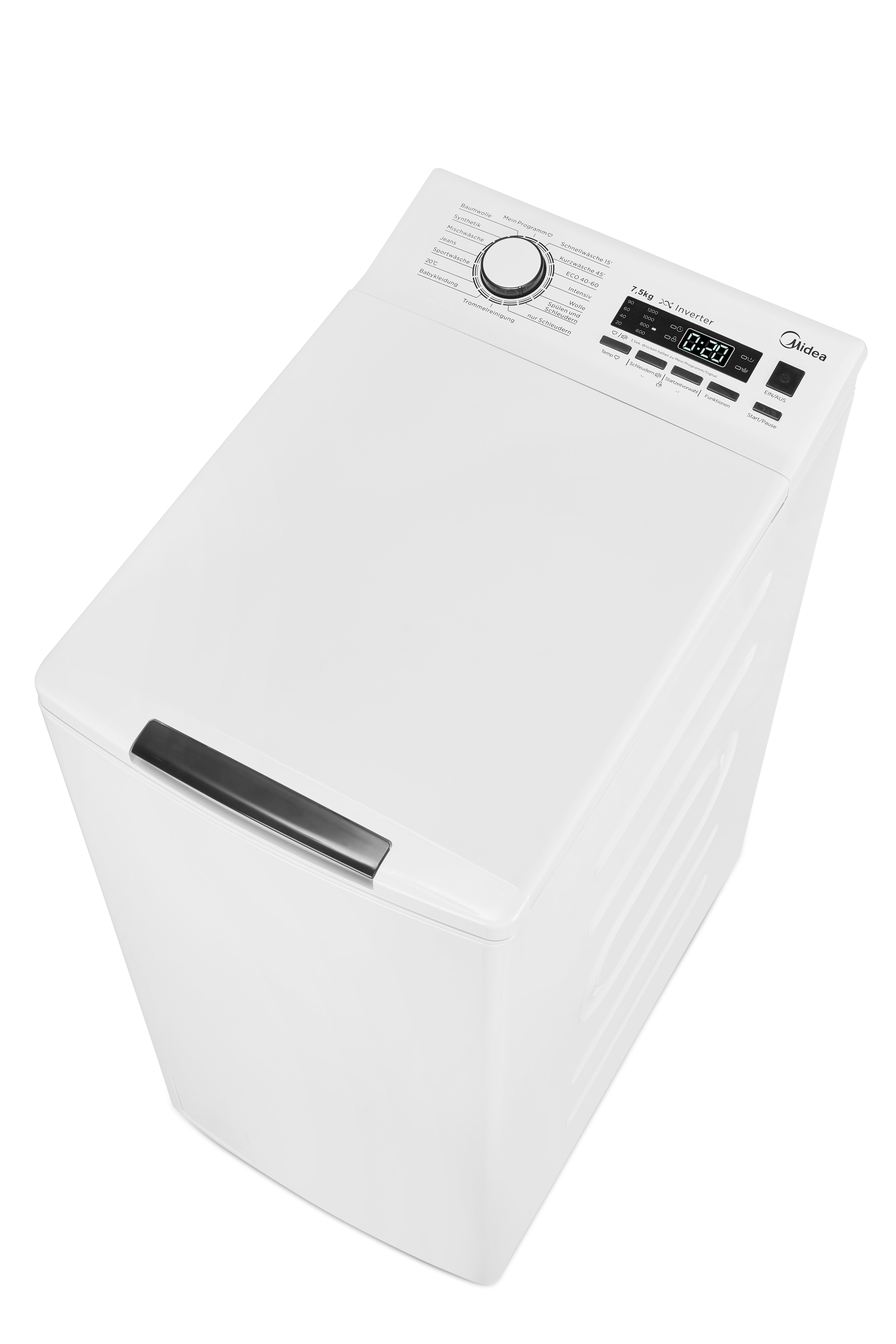 Midea Waschmaschine Toplader Serie 5 TW 5.72i diN, 7,5 kg, 1200 U/min, Soft Opener, XL Door, Trommelreinigung, AquaStop, Mein Programm