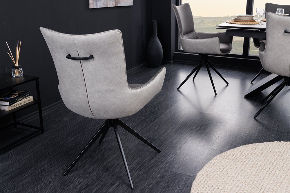 riess-ambiente Polsterstuhl ALPINE grau-hellgrau / schwarz (Einzelartikel, 1 St), Esszimmer · Microfaser · Metall · mit Armlehne · 180° drehbar · Modern