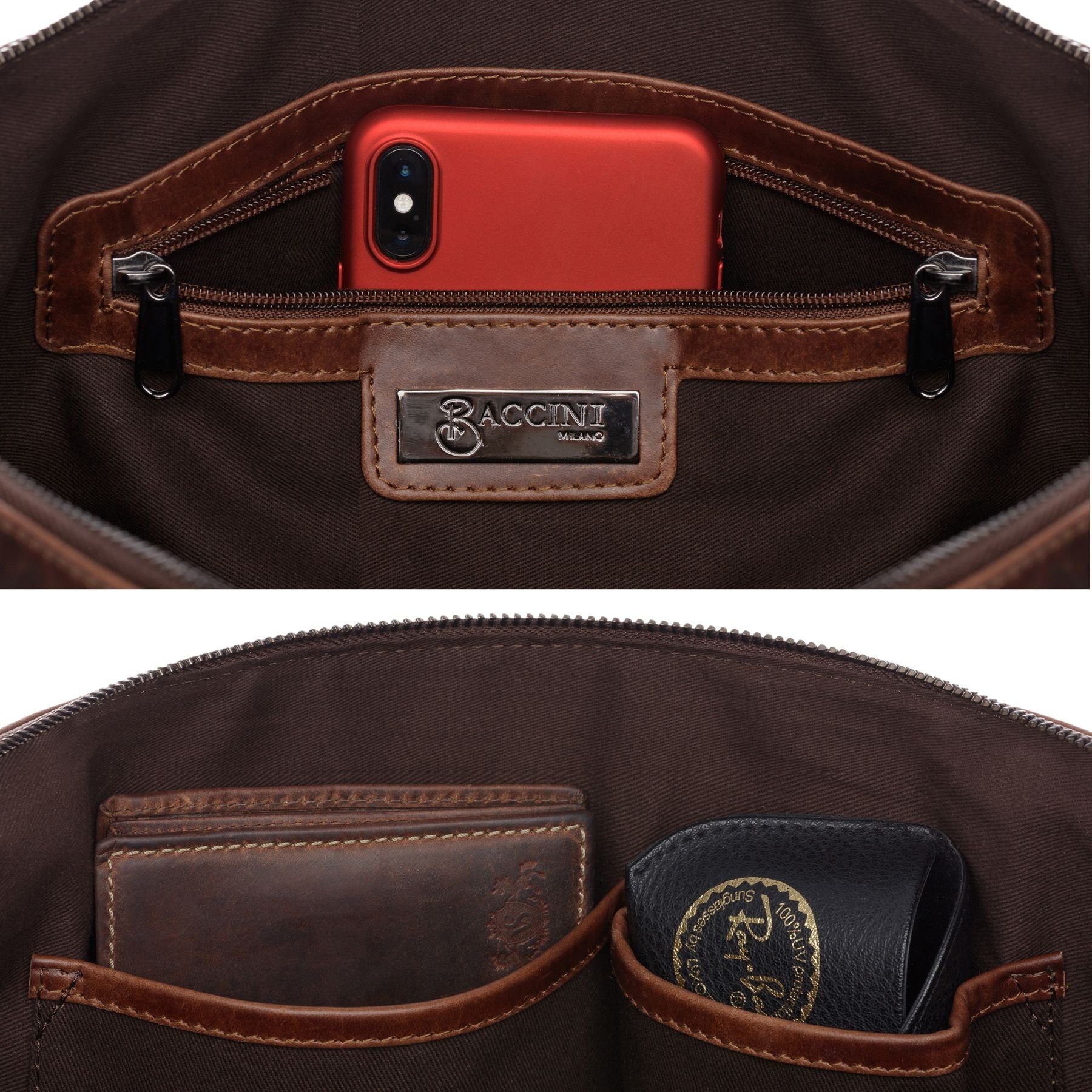 BACCINI Laptoptasche Leder Businesstasche Unisex LEANDRO, Laptoptasche 15,4 Zoll, Aktentasche Echtleder Damen Herren braun
