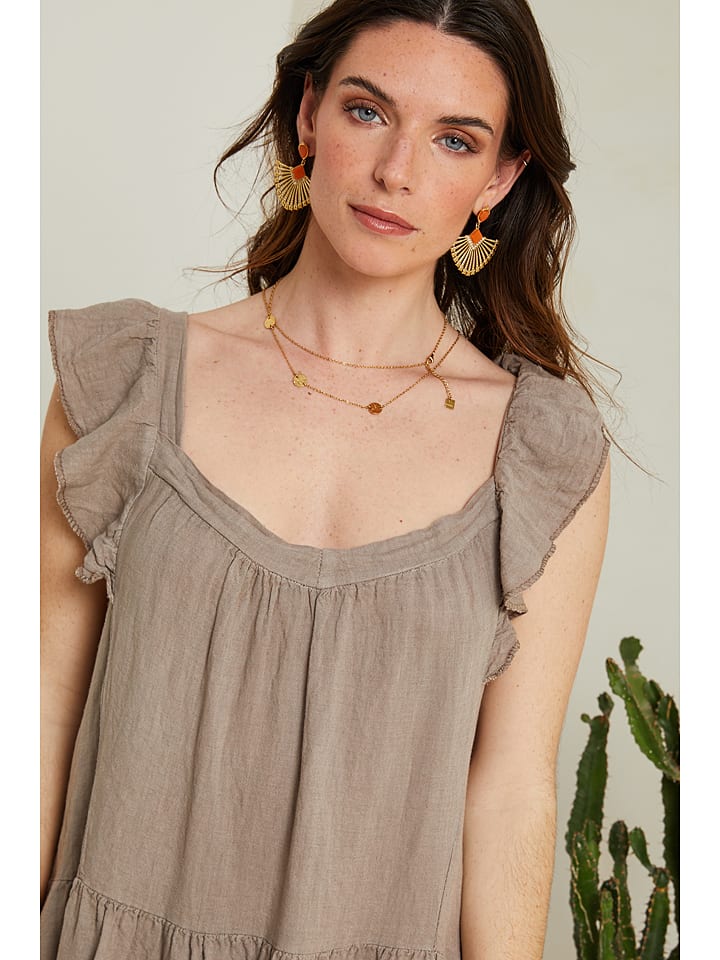Le Monde du Lin Leinen-Kleid in Taupe günstig kaufen