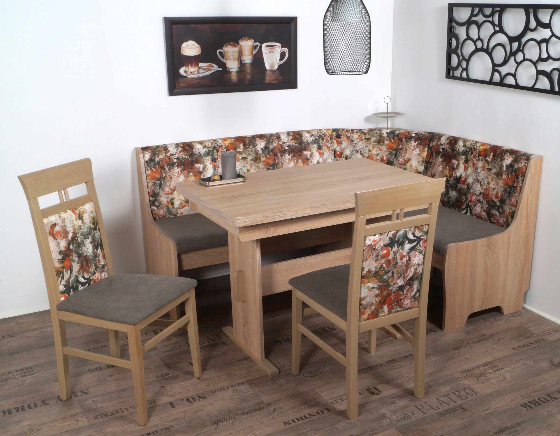 Stolebaenk Eckbankgruppe Hildesheim FGFL, (1 x Eckbank, 1 x Tisch, 2 x Stuhl), Tisch mit Auszug