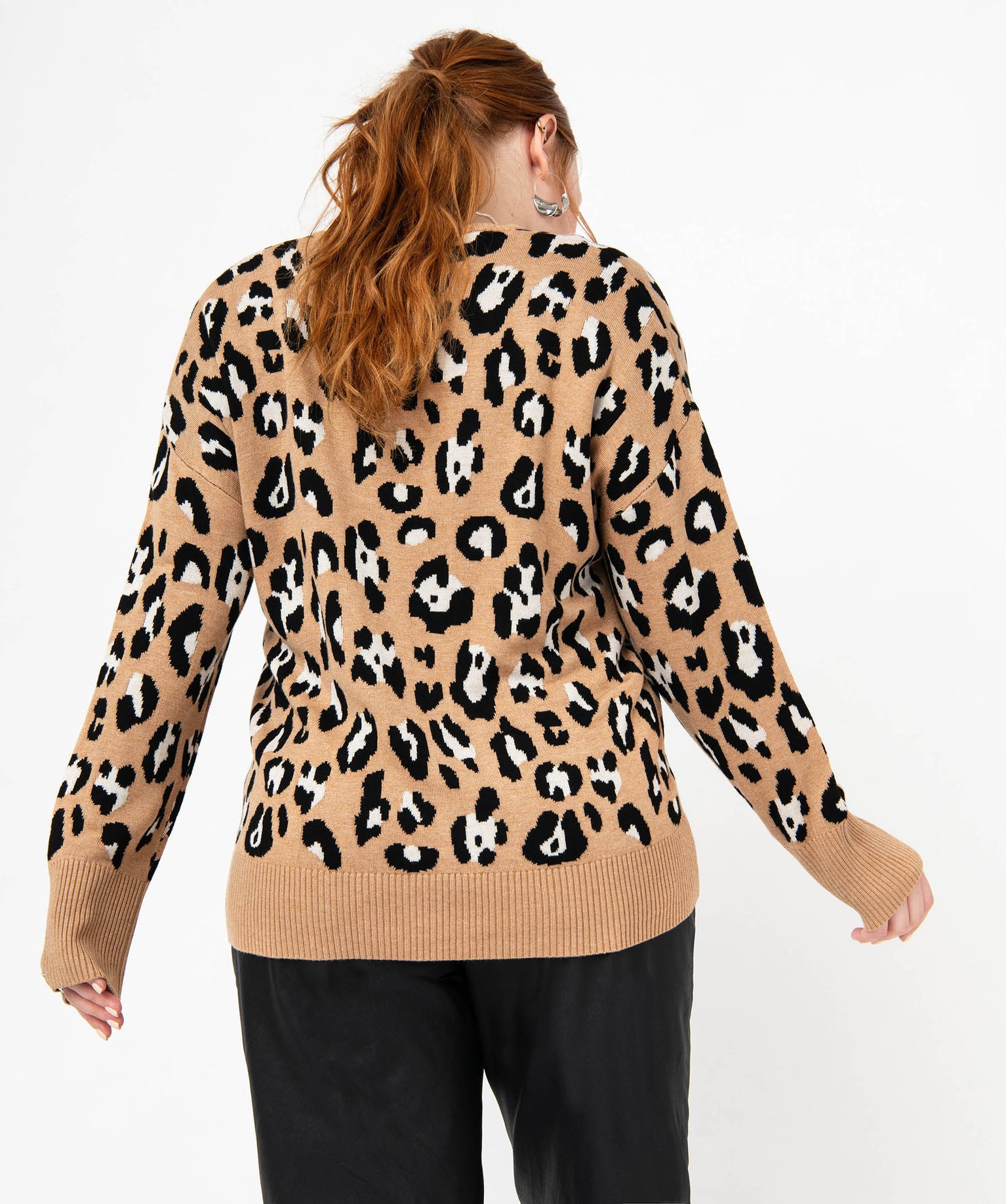 Pull imprimé à col V femme grande taille imprime | GEMO