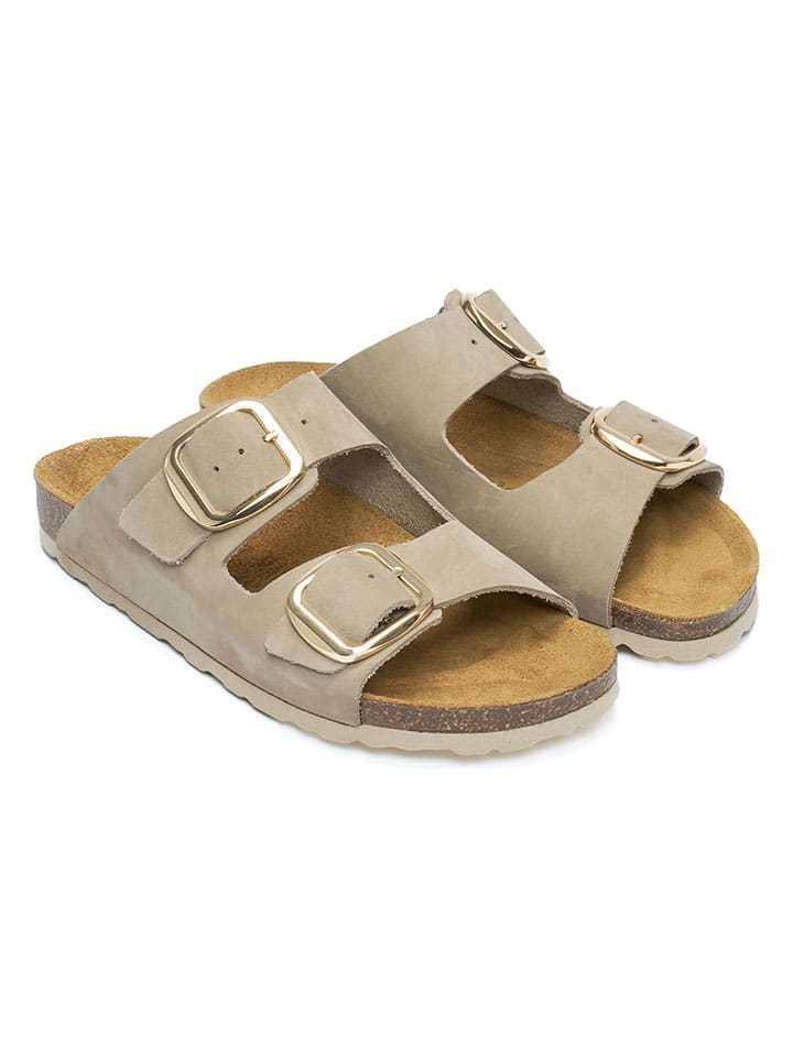 Mandel Leder-Pantoletten in Taupe günstig kaufen
