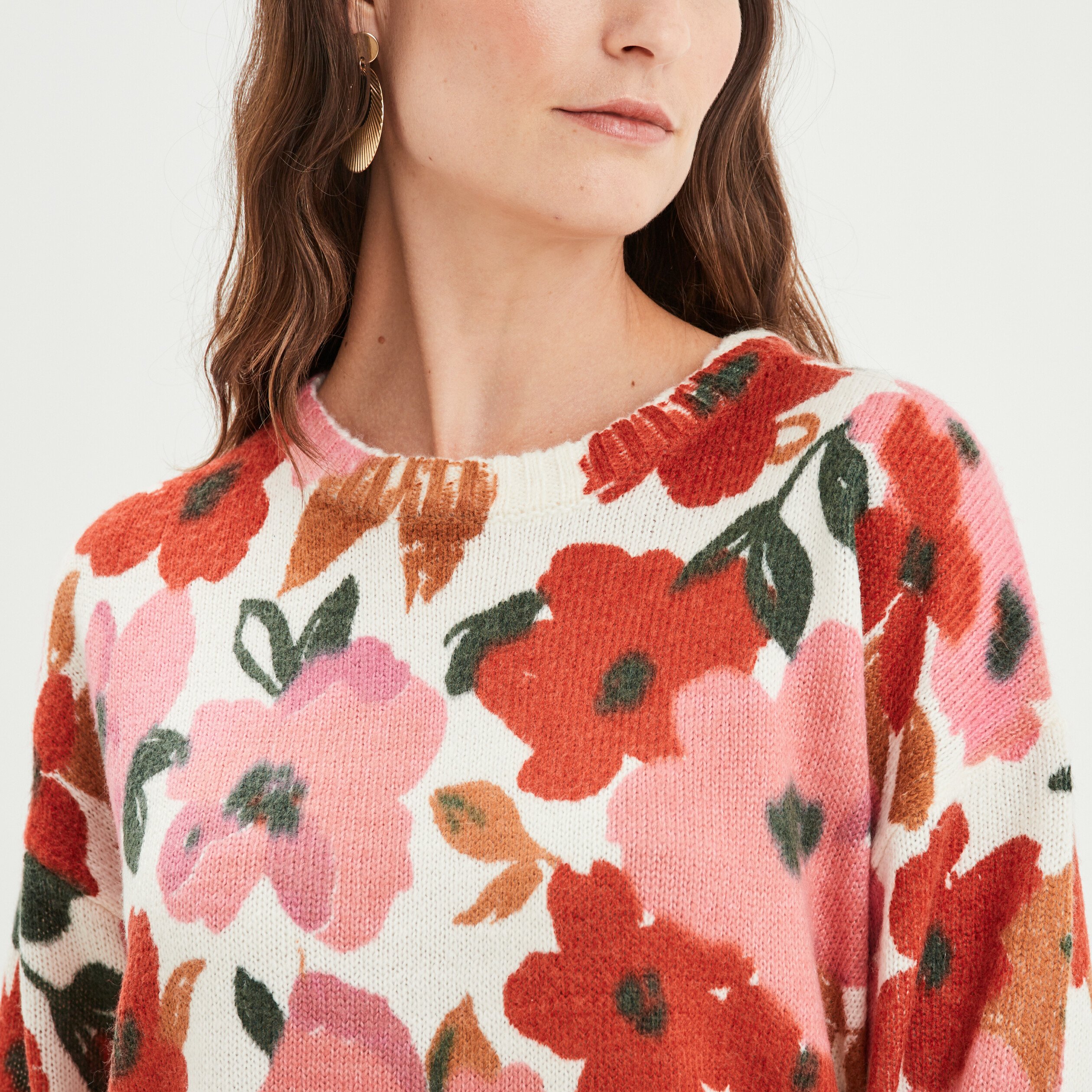 Pull col rond manches longues multicolore femme | La Halle
