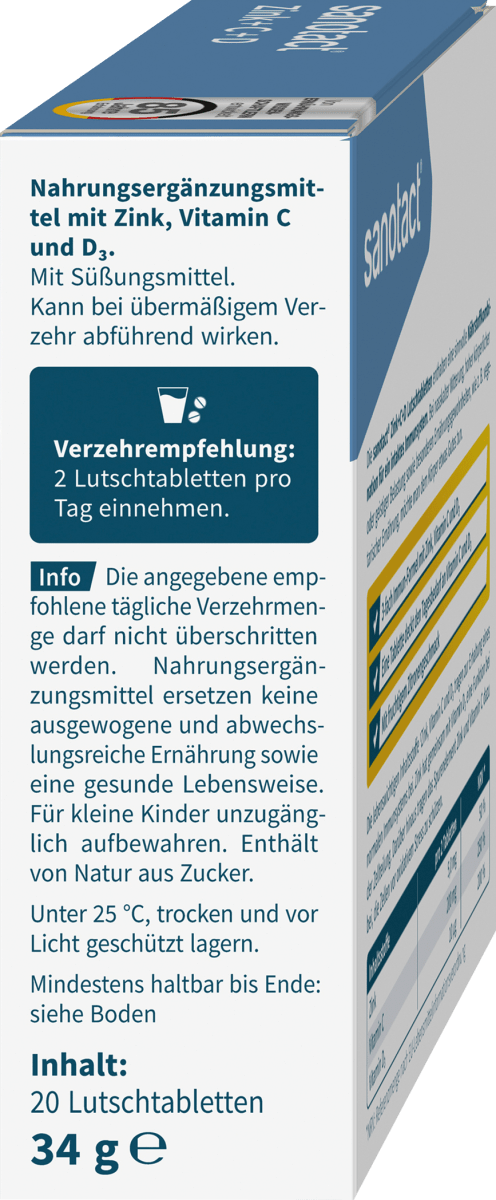 Zink + C + D Lutschtabletten 20 St., 34 g
