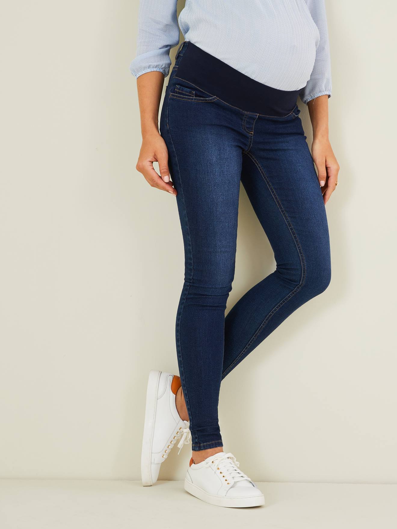 Jean skinny de grossesse bandeau bas denim brut