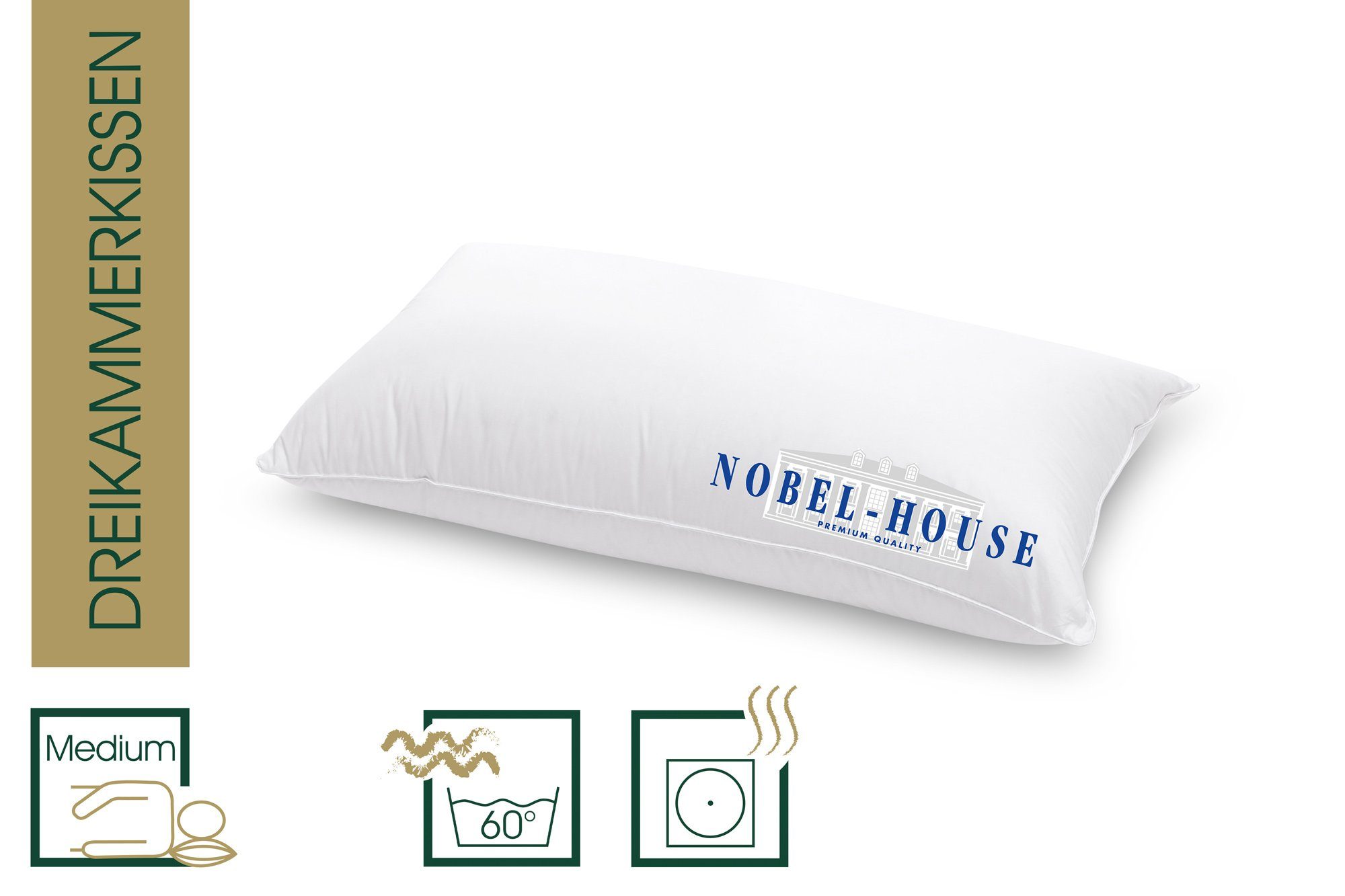 Daunenkissen Nobel House, HANSKRUCHEN, Füllung: 70% Federchen, 30% Daunen, Bezug: 100% Baumwolle, Mittel 40x80 cm, hergestellt in Deutschland, allergikerfreundlich