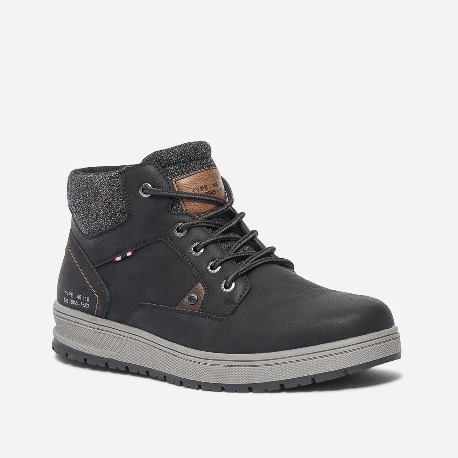 Boots à lacet noir avec col textile