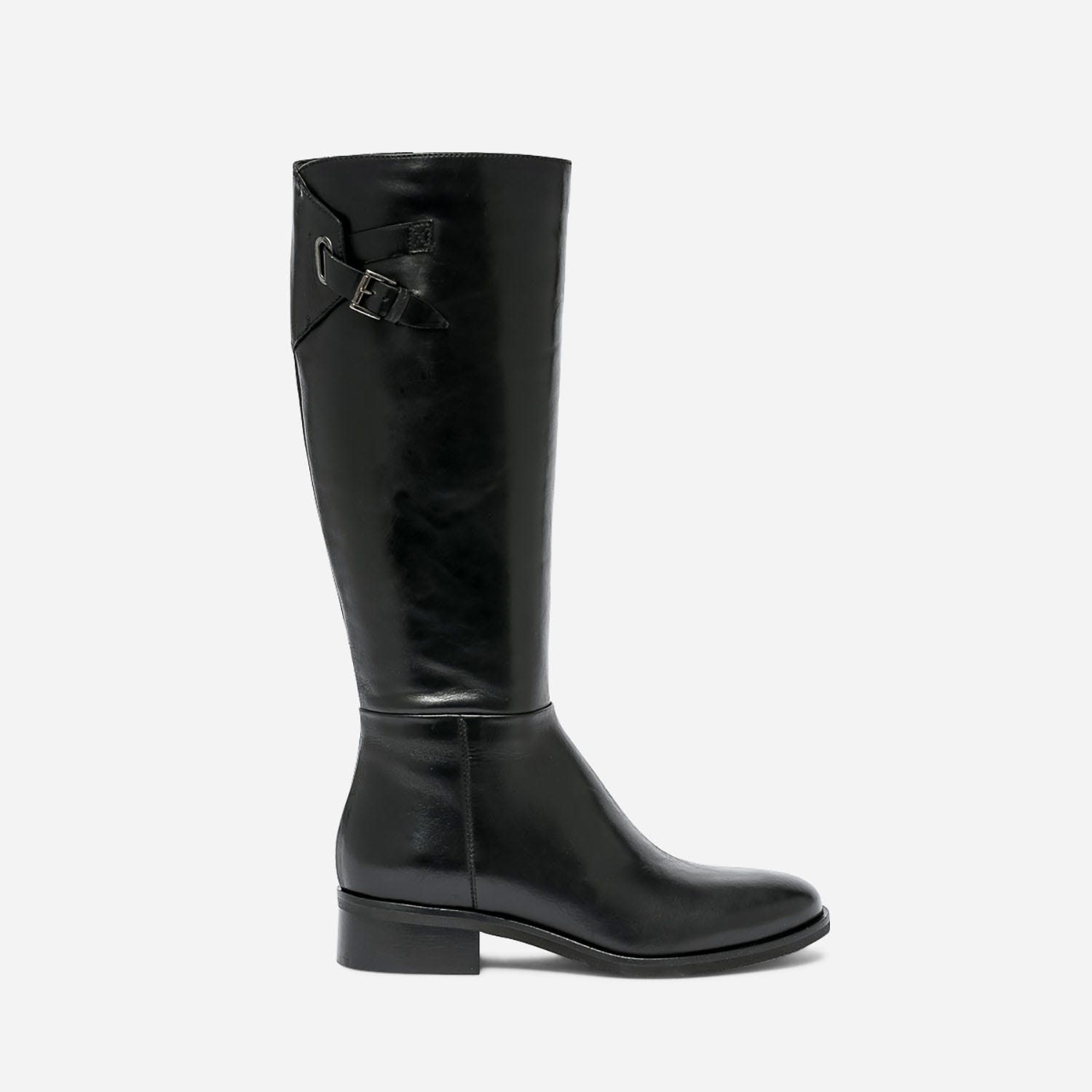 Botte noire en cuir pour mollet fin