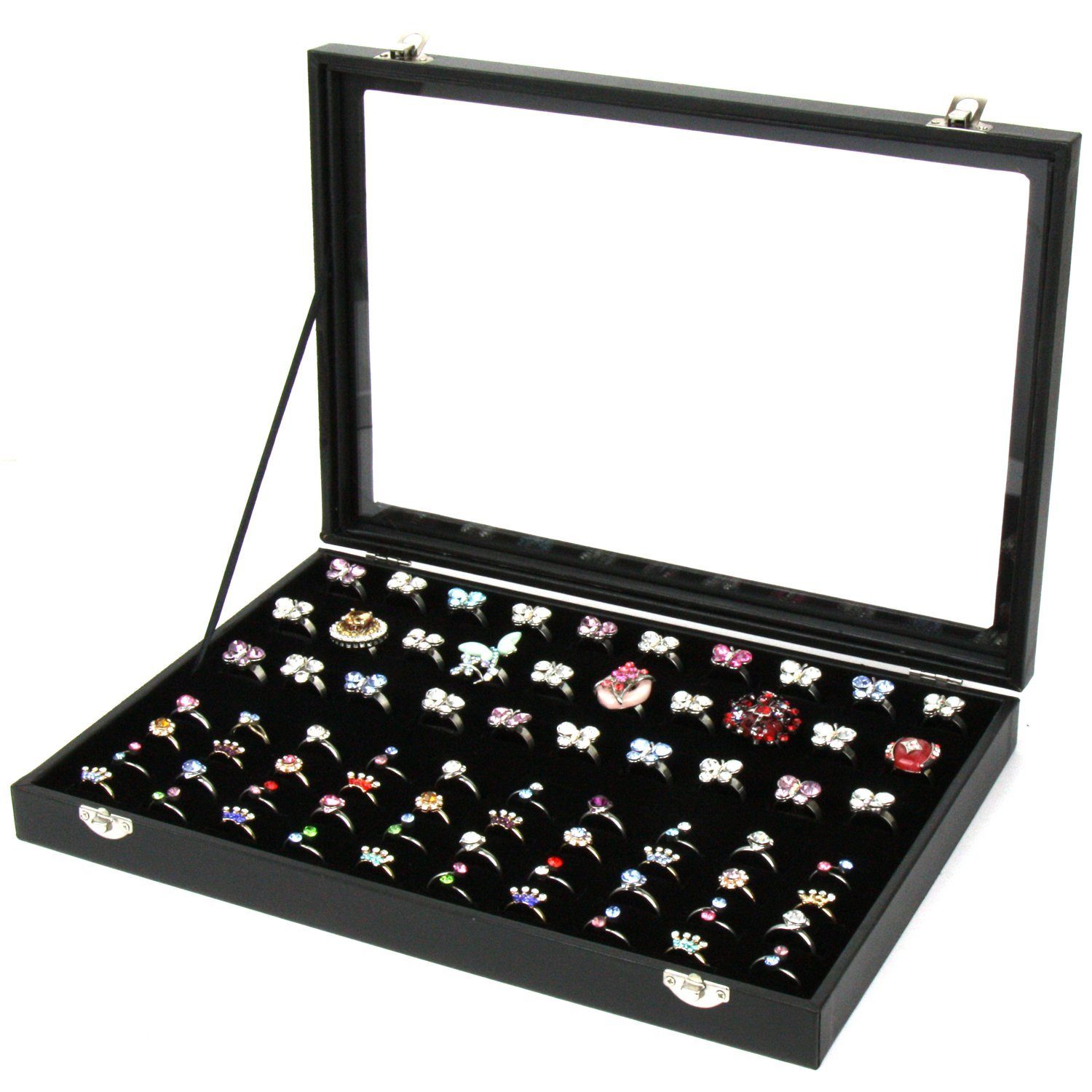 H&S Schmuckständer Schwarze Ringbox mit Ringhalter - Schmuckkasten für Ringe, Schwarzer Ringbox & Ringhalter Schmuckkasten