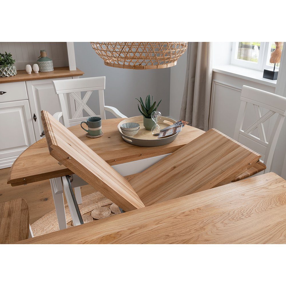 Lomadox Esszimmer-Set ESBJERG-69, (Spar-Set, 6-St), Kiefer weiß lackiert mit Eiche geölt, Landhausstil, inkl. Beleuchtung