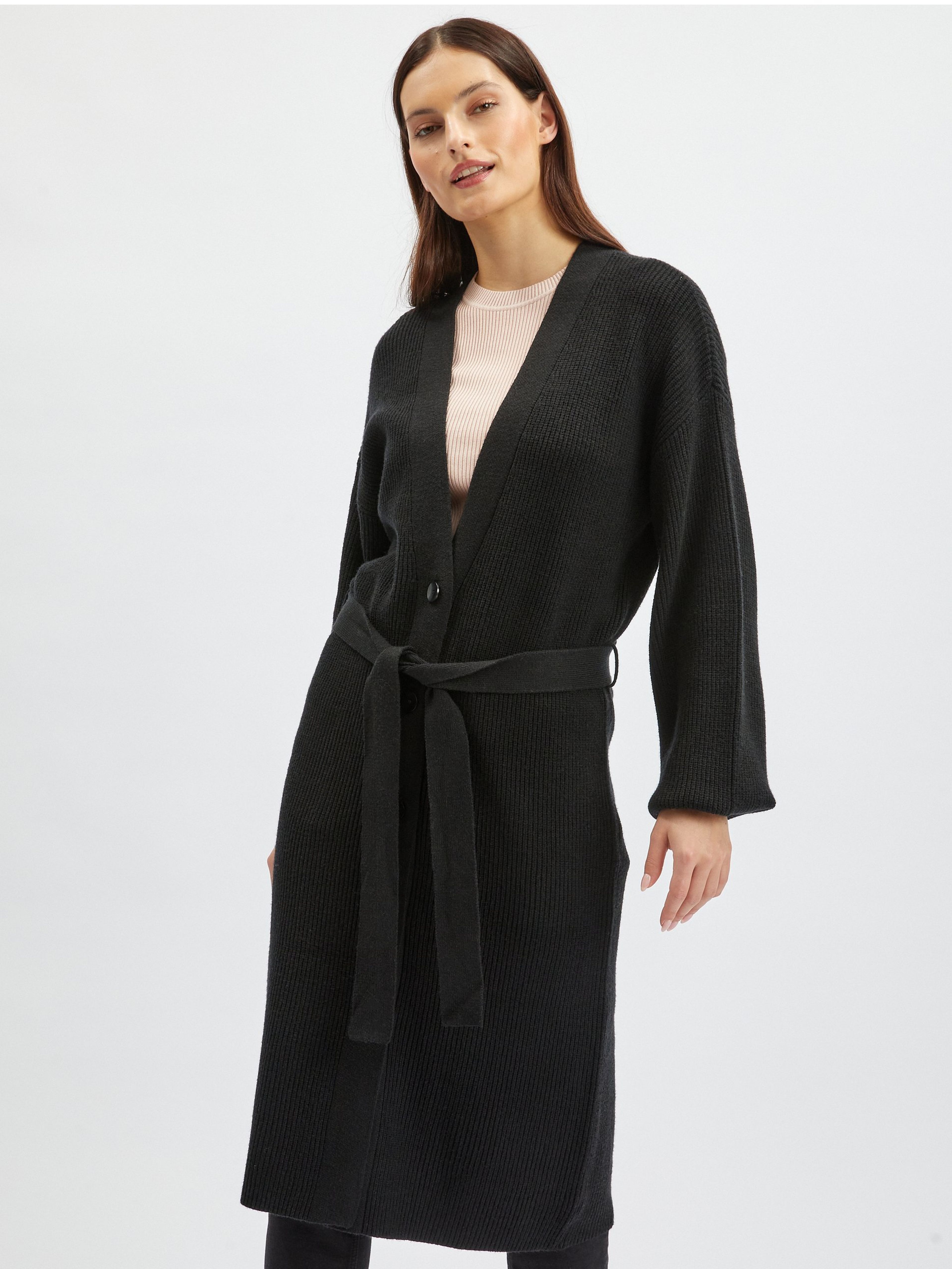 Schwarze lange Damen-Strickjacke ORSAY