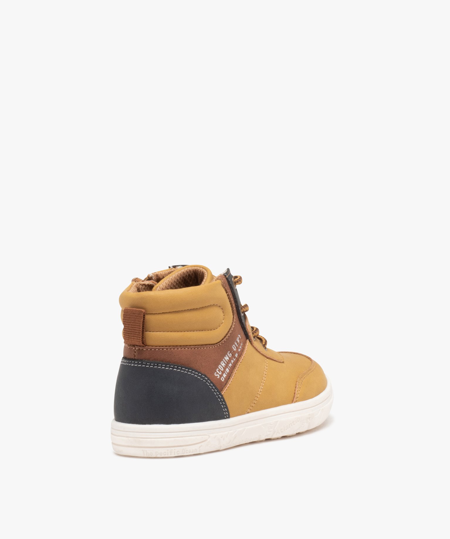 Boots Garçon mid-cut à zip avec lacets ronds bicolores camel | GEMO