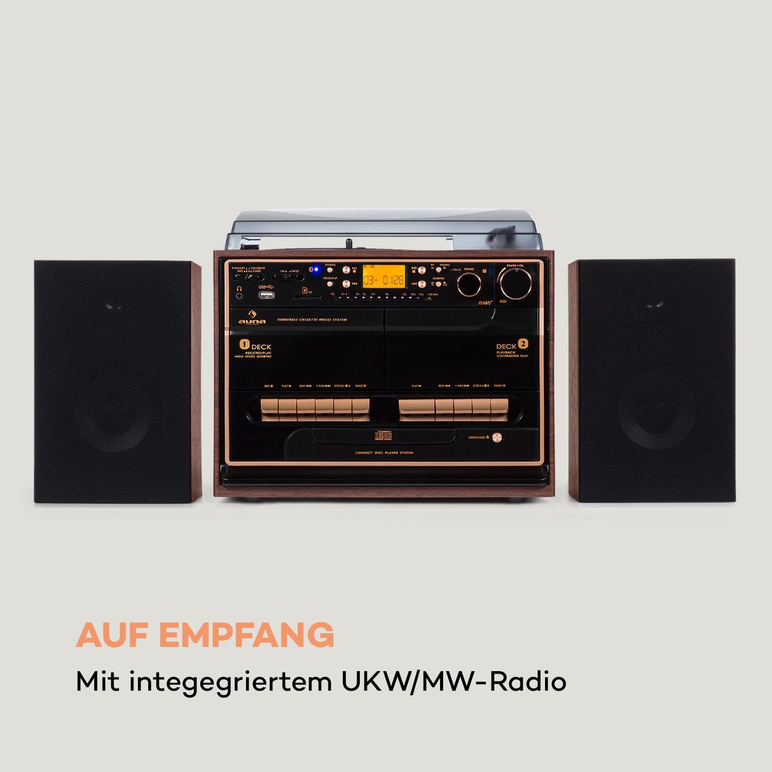 Auna 388-BT Wood Stereoanlage (UKW/MW-Radio, 10 W)