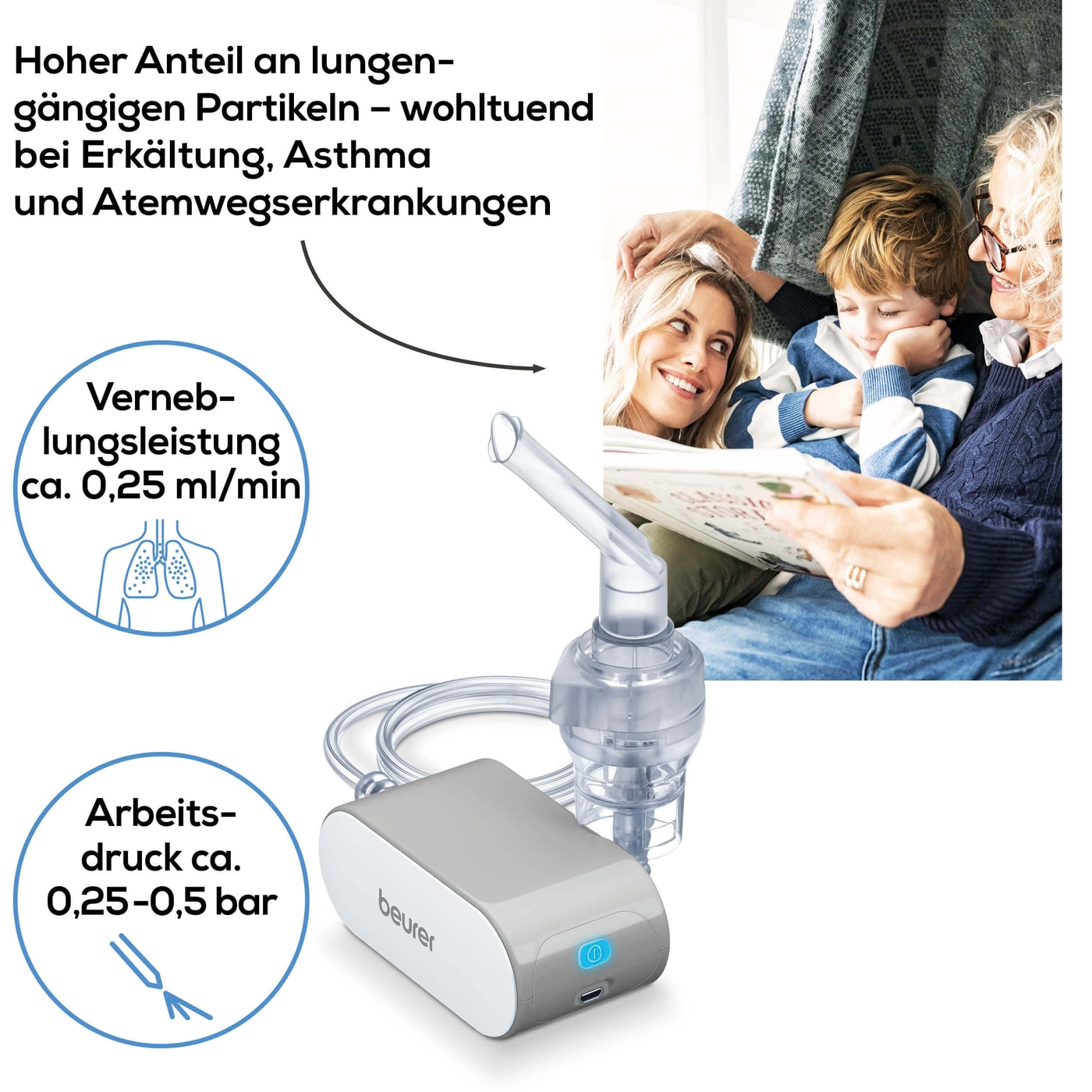 Beurer Inhalator IH 58-Inhaliergerät mit Kompressor-Drucklufttechnologie - kompakt & ideal auf Reisen