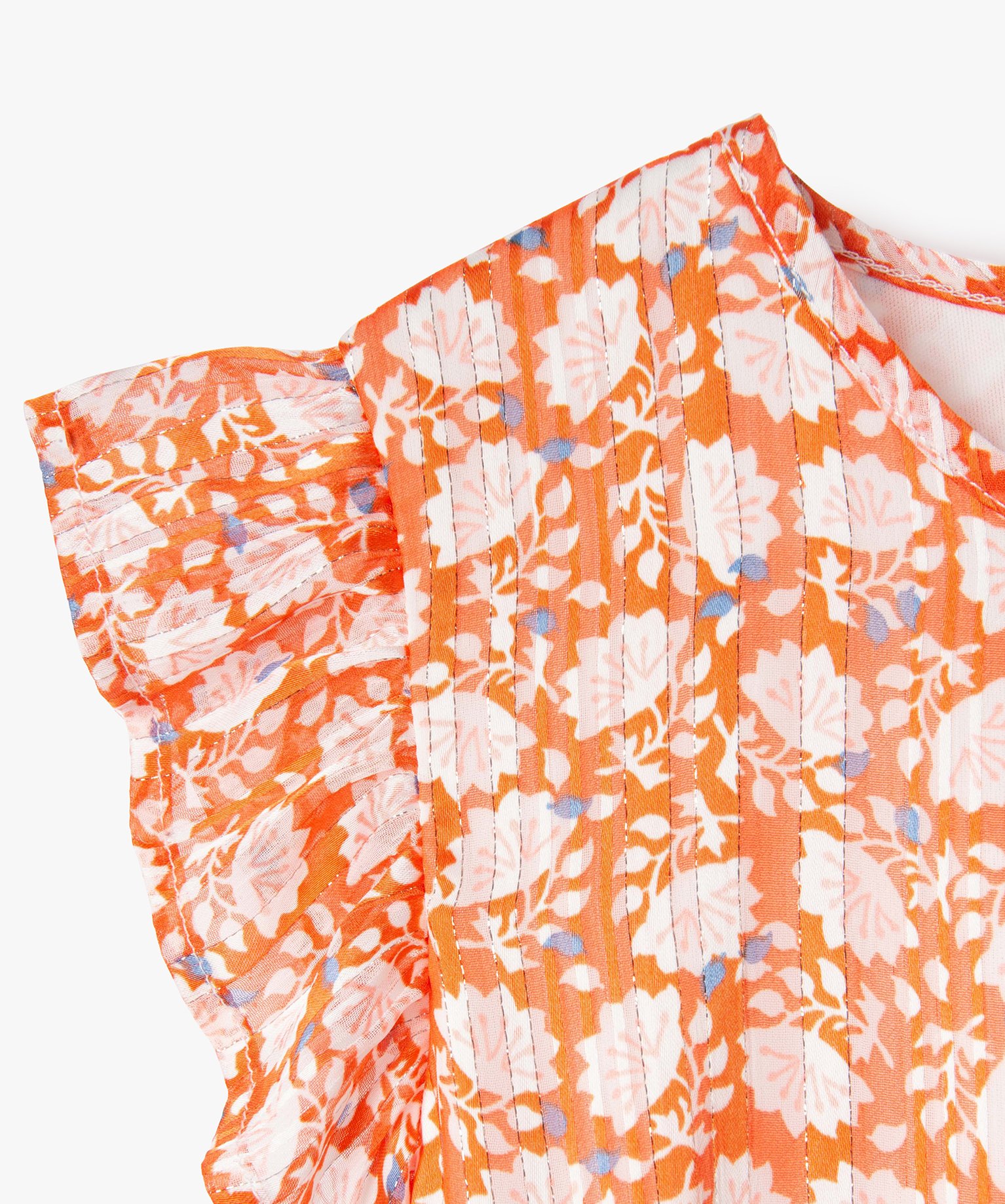 Blouse fille à motifs fleuris et rayures scintillantes orange | GEMO