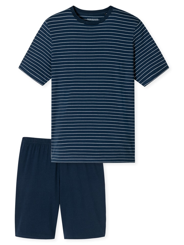Schiesser Pyjama Schlafanzug kurz - Casual Essentials in Admiral günstig kaufen