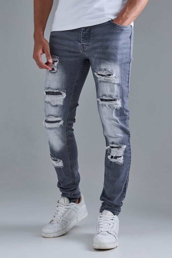 Graue Skinny Jeans mit Rissen