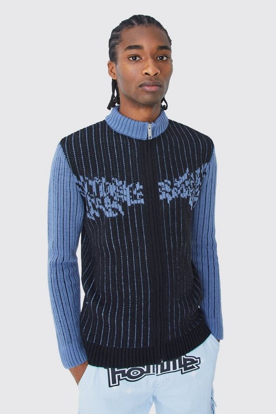 Zweifarbiger gerippter Muscle-Fit Pullover