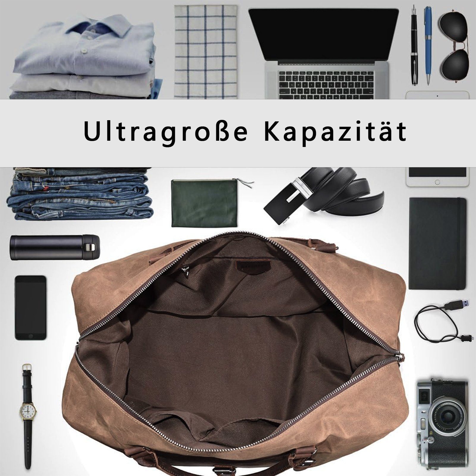 REDOM Reisetasche Trainingstasche Sporttasche Handtasche Schultertasche Seesack Sport (Fitness Tasche Schwimmtasche Sport Reise Tasche Übernachtungstasche, groß, Weekender, Wasserdichte, Echtleder), Männer Frauen Reisen Gym Urlaub Übernachtung Freize