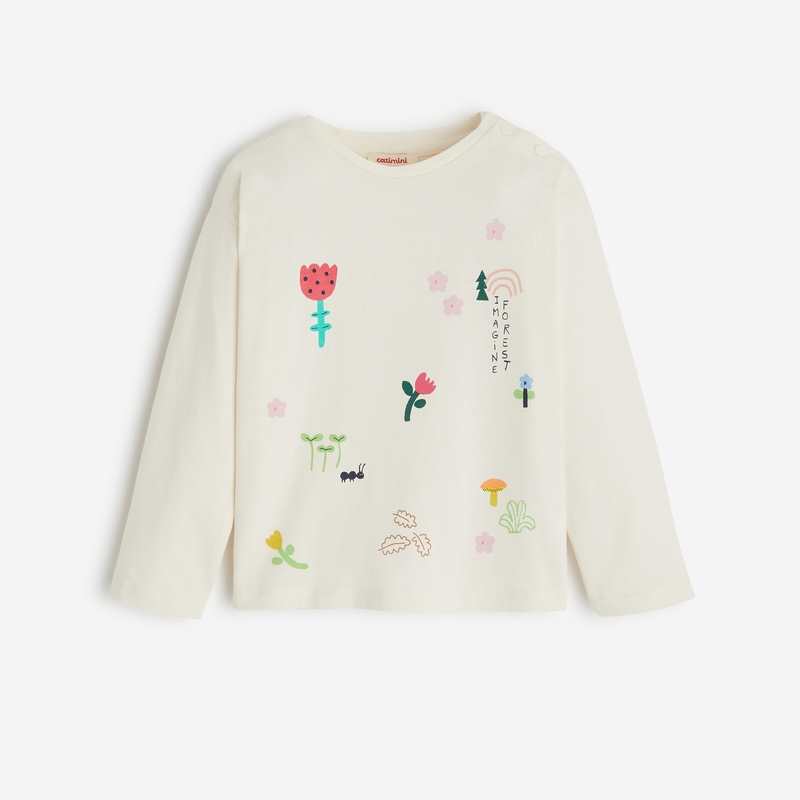 T-shirt blanc cassé à fleurs fille en coton Catimini
