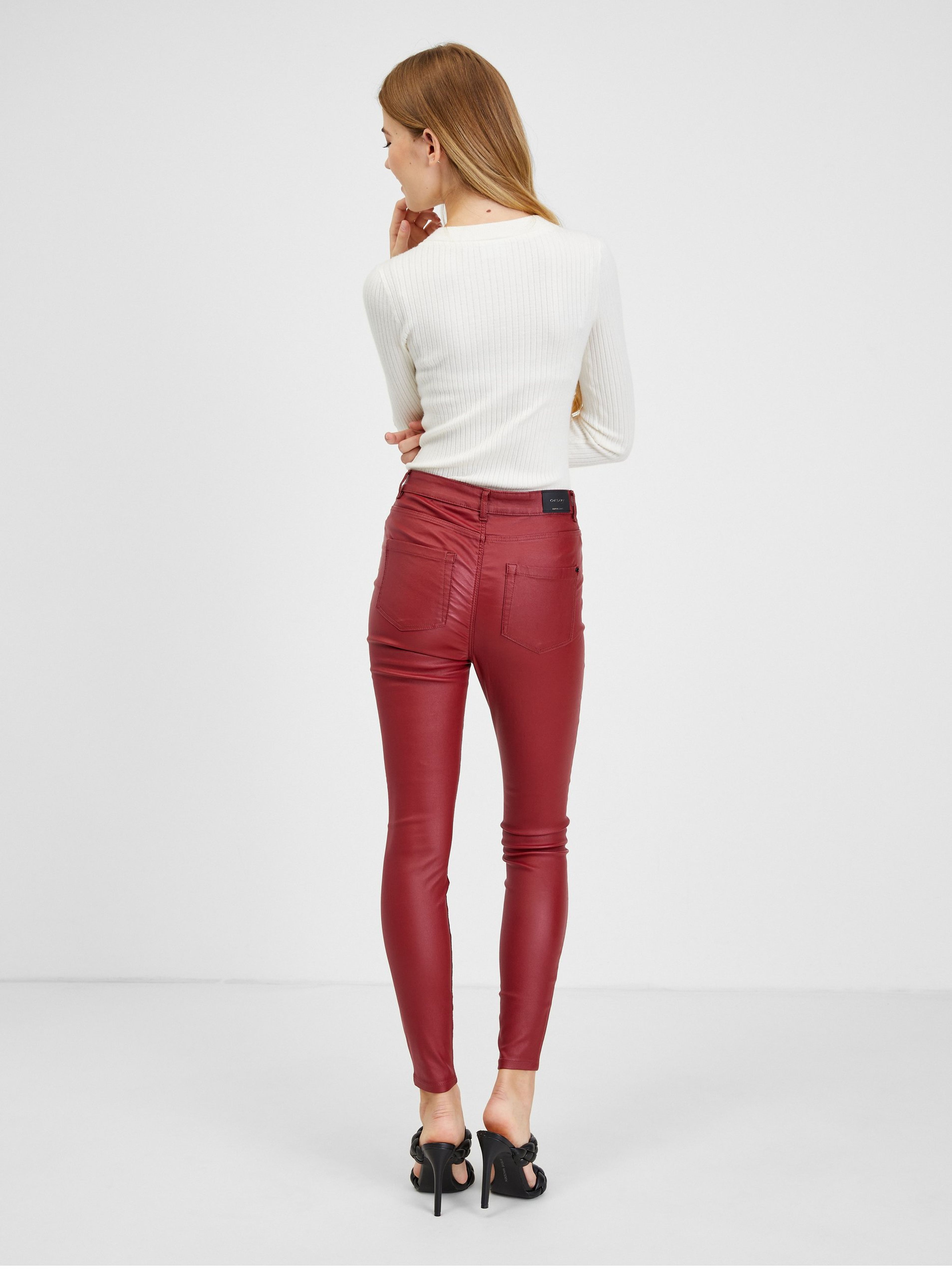 Burgunderfarbene Kunstlederhose Damen ORSAY