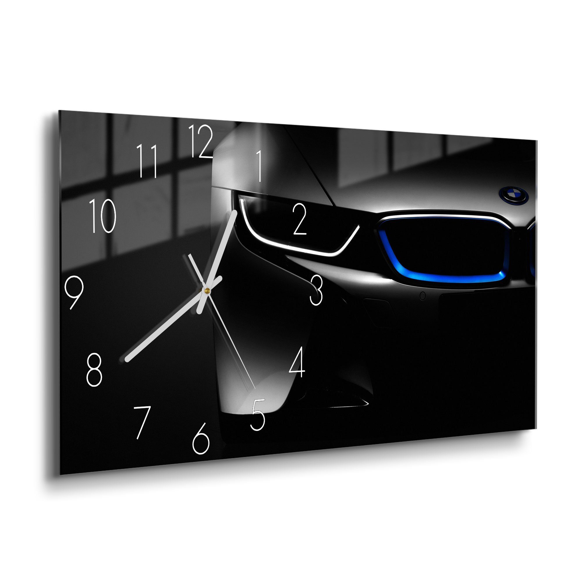 DEQORI Wanduhr 'BMW i8 Frontalaufnahme' (Glas Glasuhr modern Wand Uhr Design Küchenuhr)