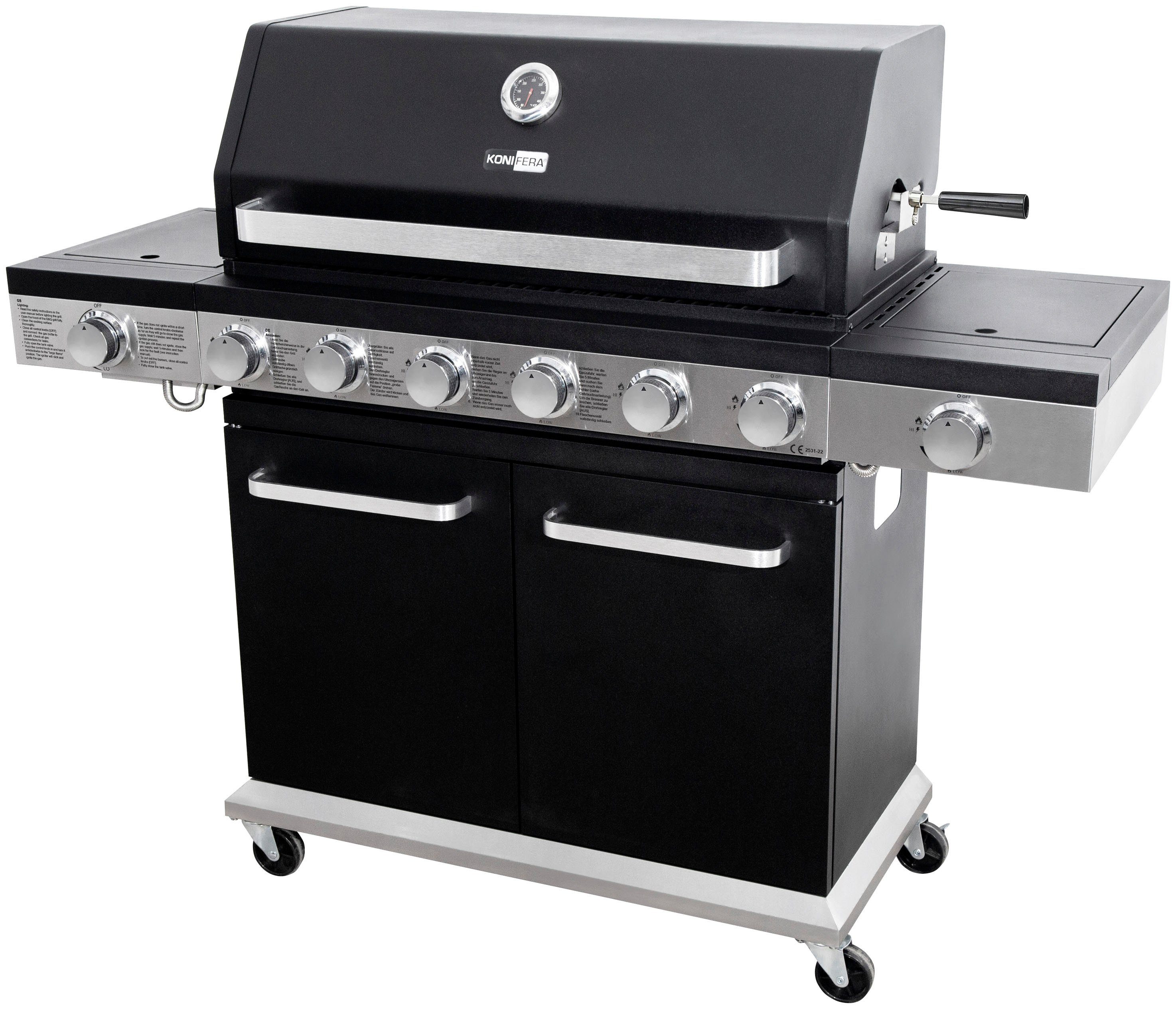 KONIFERA Gasgrill Montreal XL, BxTxH: 141x47,5x114, 6 Haupt-, 1 Seiten- und 1 Infrarotbrenner