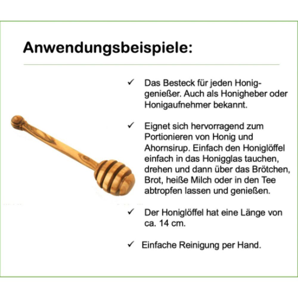 Olivenholz-erleben Esslöffel Honiglöffel 14 cm (1 Stück), antibakterielle Wirkung