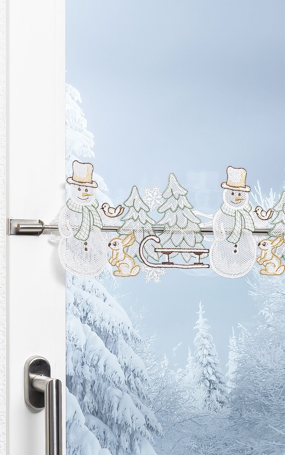Scheibengardine Schneemannbordüre, Plauener Spitze®, (1 St), transparent, HxB 15x44cm