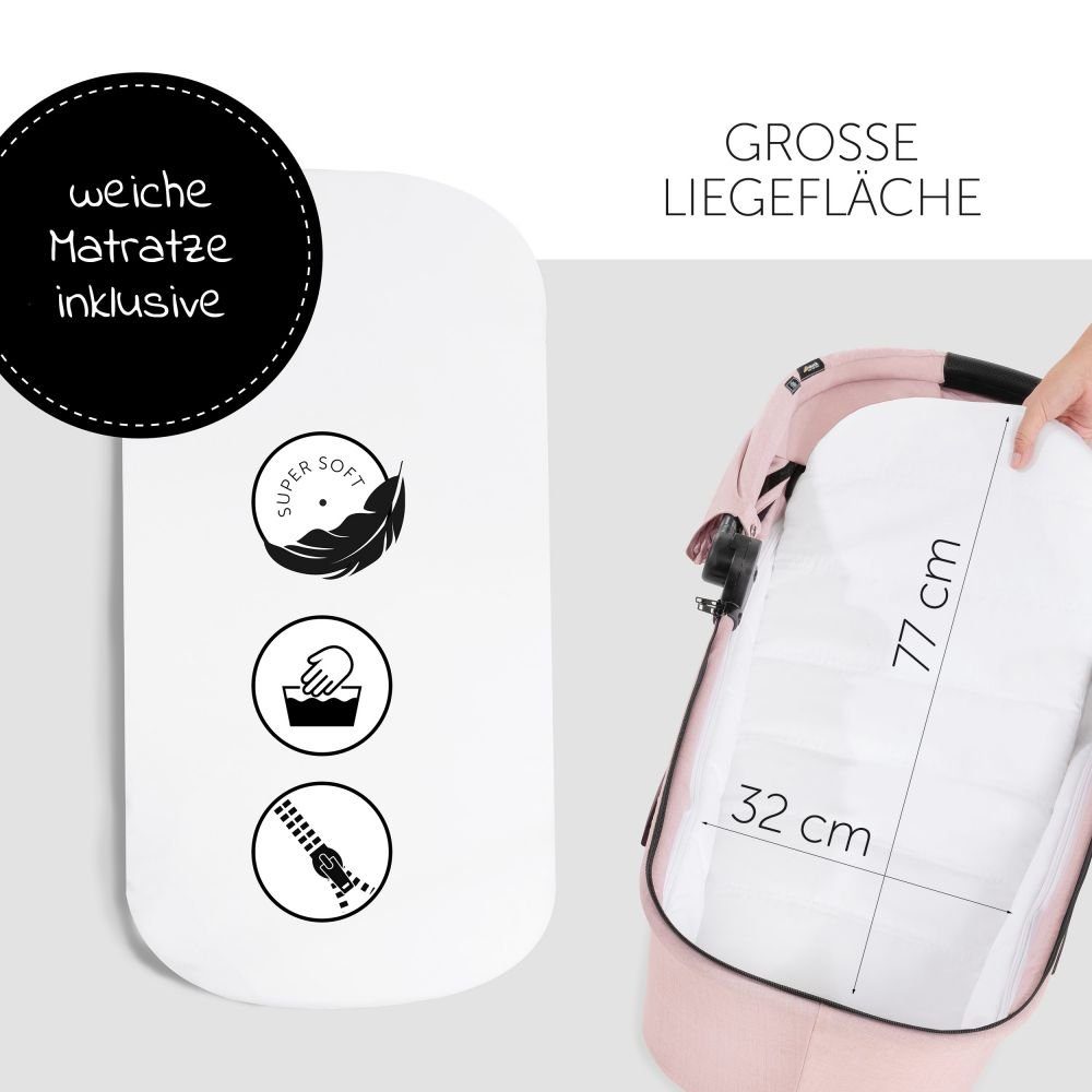 Hauck Kombi-Kinderwagen Vision X Duoset Black - Melange Rose, (7-tlg), 2in1 Kinderwagen Buggy Set mit Babywanne, Sportsitz und Regenschutz
