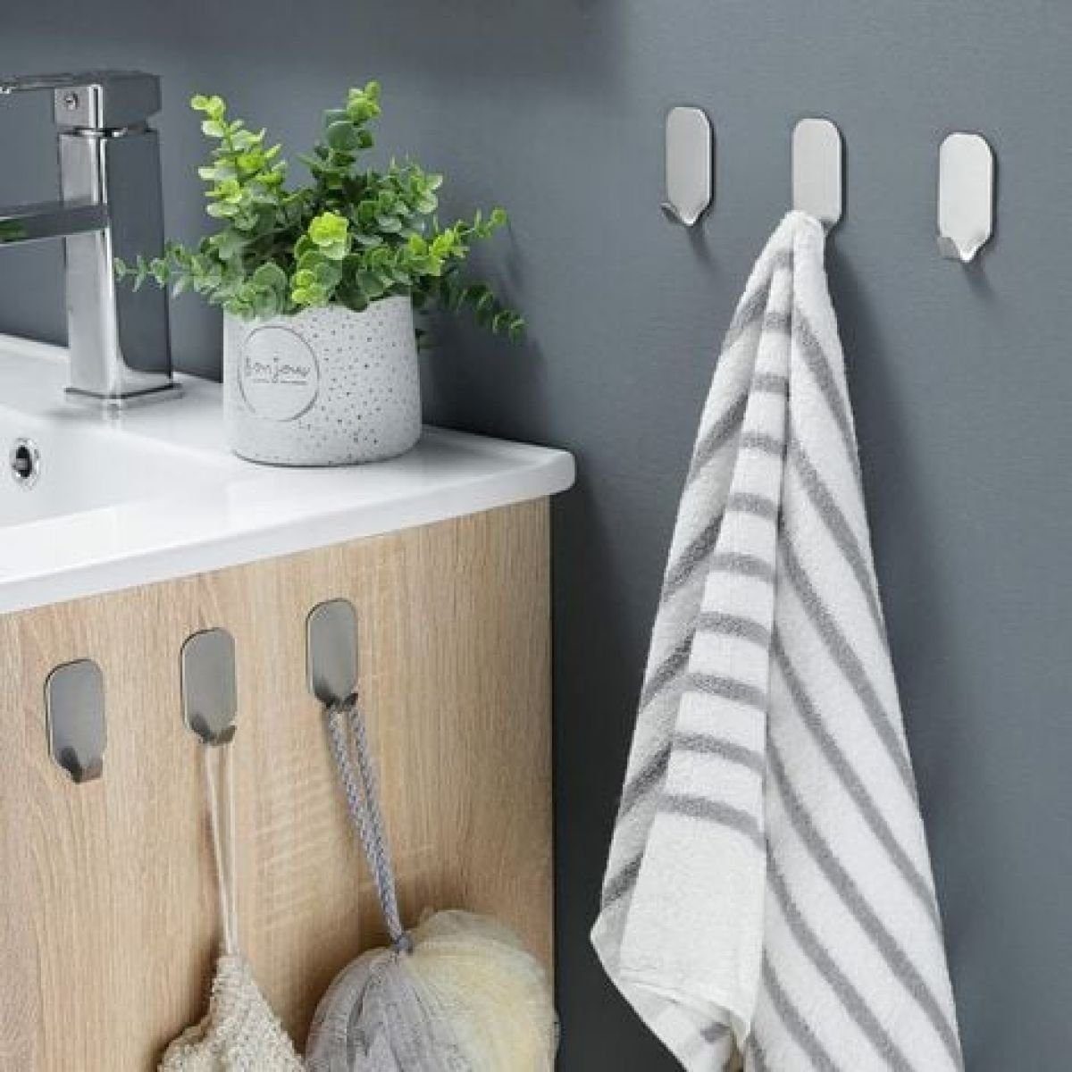 LENBEST Wandhaken Wandhaken Haken selbstklebend Edelstahl,ohne Bohren für Bad, (6-St)