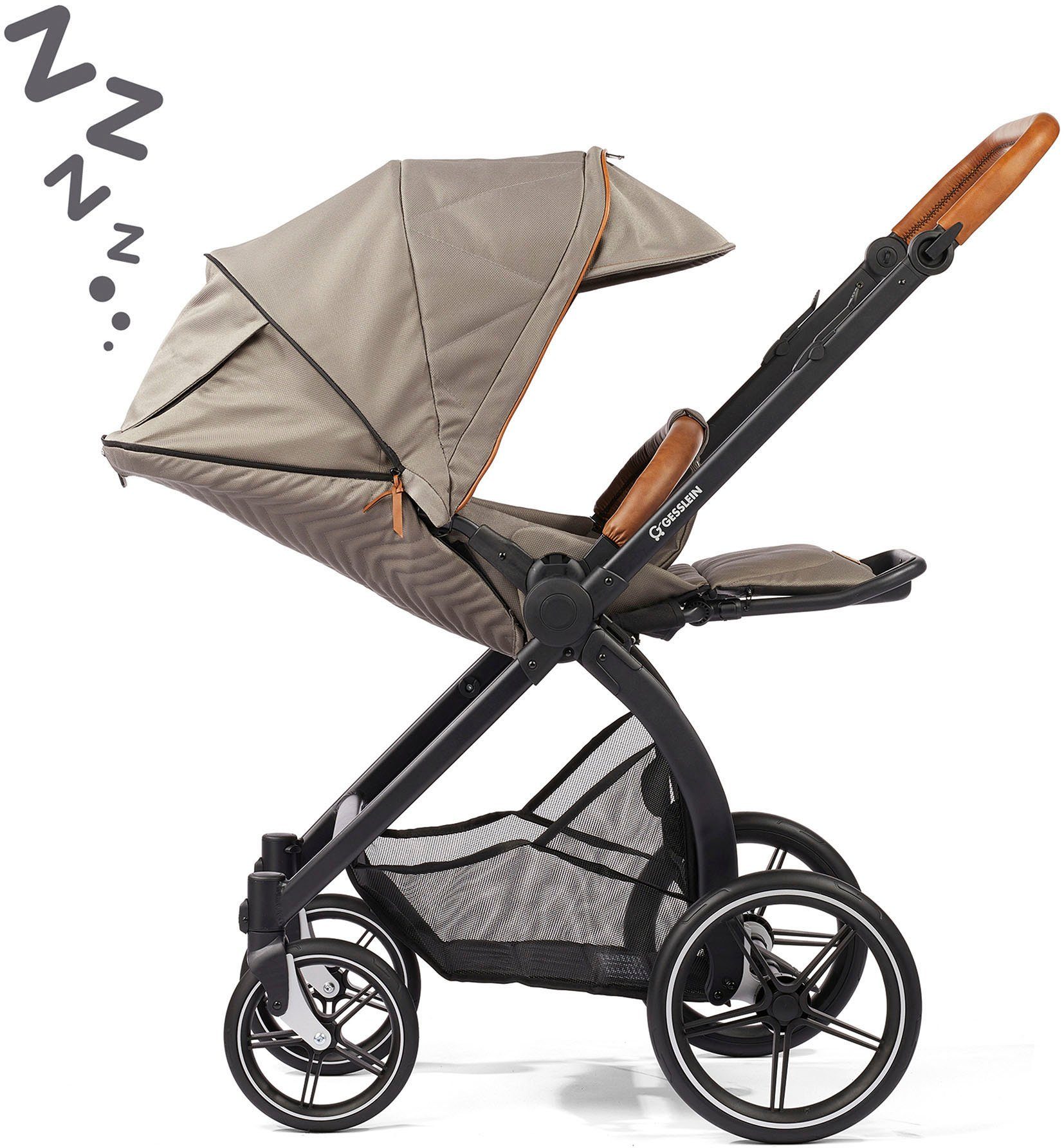 Gesslein Kombi-Kinderwagen FX4 Soft+ mit Aufsatz Style, moos/tabak, mit Babywanne C3 und Babyschalenadapter