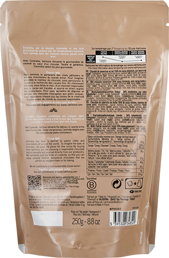 Valrhona Caramélia Gourmands 36% Milchschokolade Kuvertüre 250g