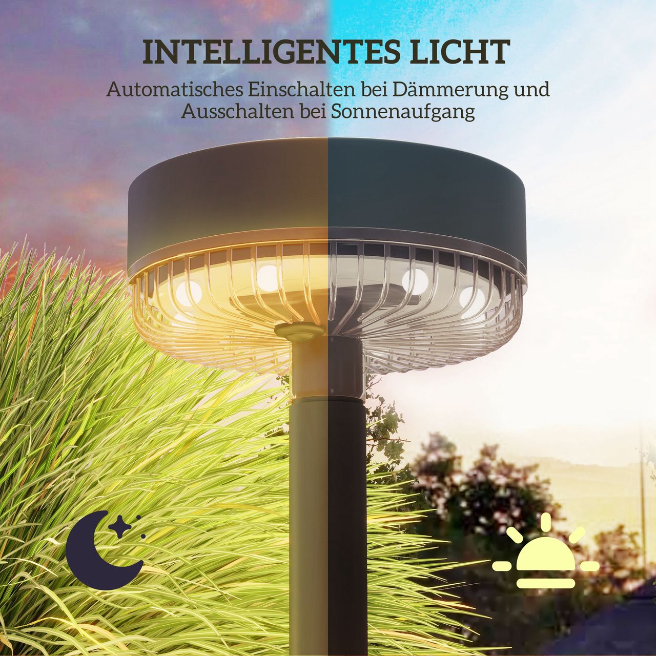 Outsunny Solarlampe 3 Stück Solarleuchte Solar Gartenleuchte mit Warmweiß Lichte