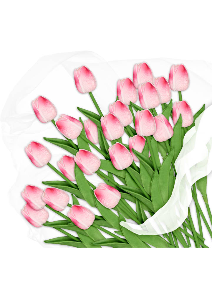 relaxdays 24 x Kunsttulpe in Rosa/ Grün günstig kaufen onesize