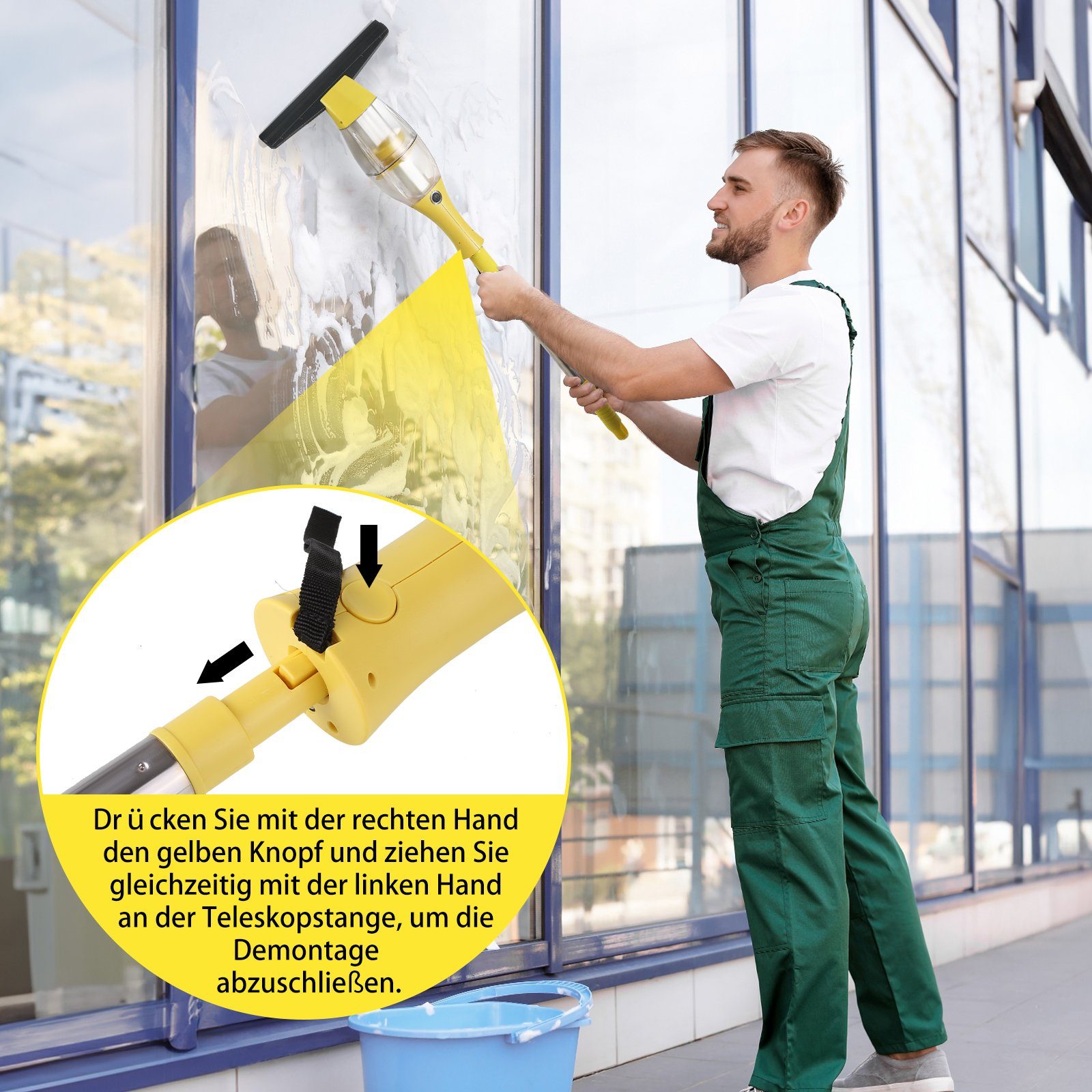 TLGREEN Fenstersauger Akku Fenstersauger mit Teleskopstiel, Sprühflasche mit Mikrofaserbezug