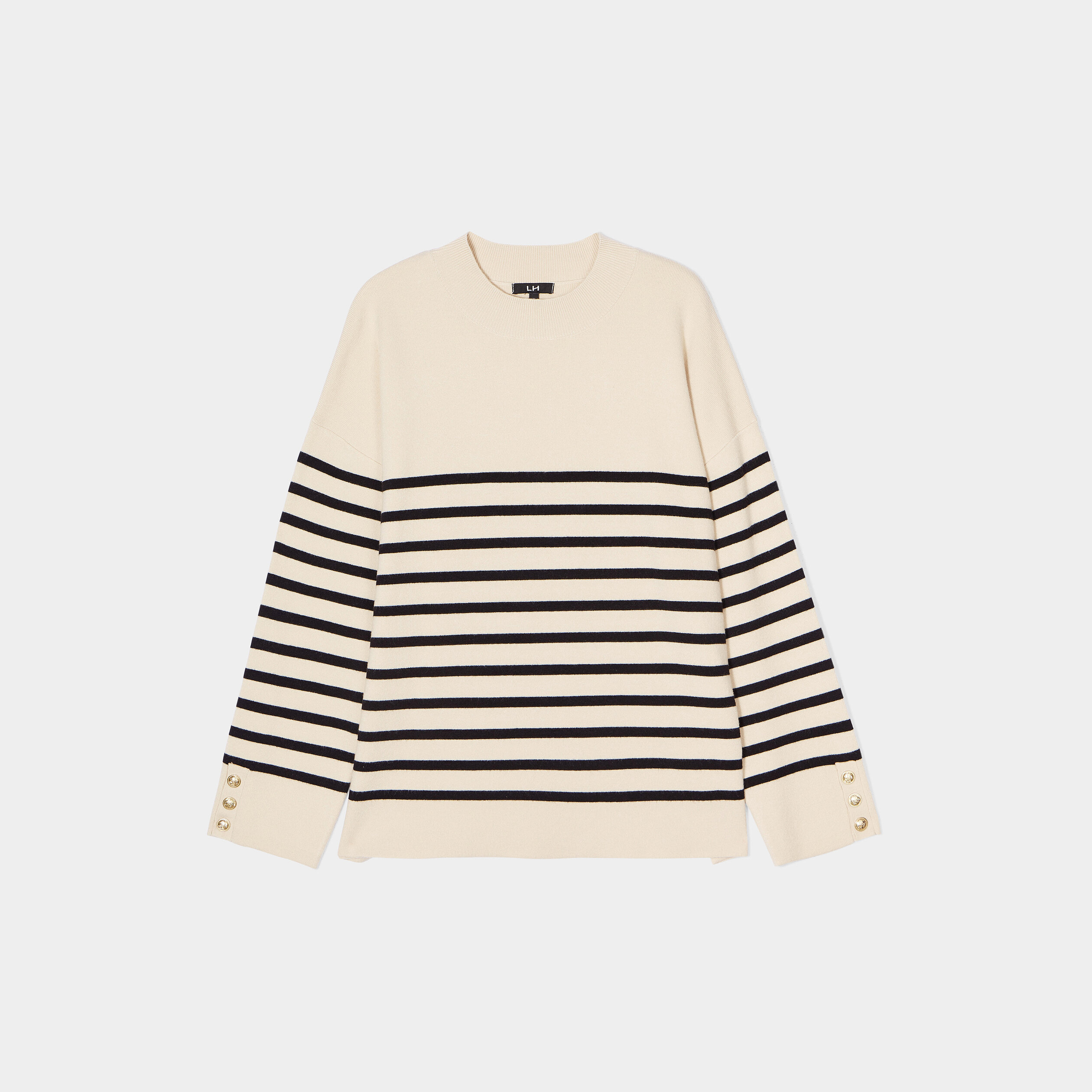 Pull col montant boutons poignets beige femme | La Halle