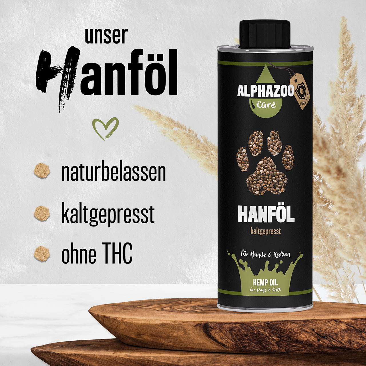ALPHAZOO Ergänzungsfutter & Aufzucht ALPHAZOO Premium Hanföl für Hunde und Katzen