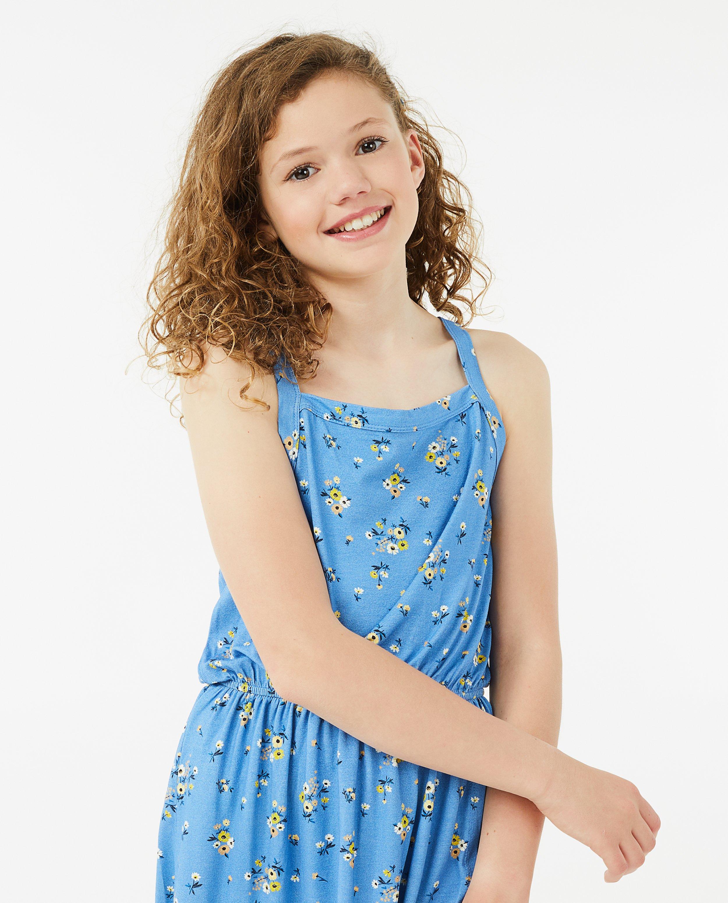 Rochie albastră Fish & Chips cu imprimeu floral albastru