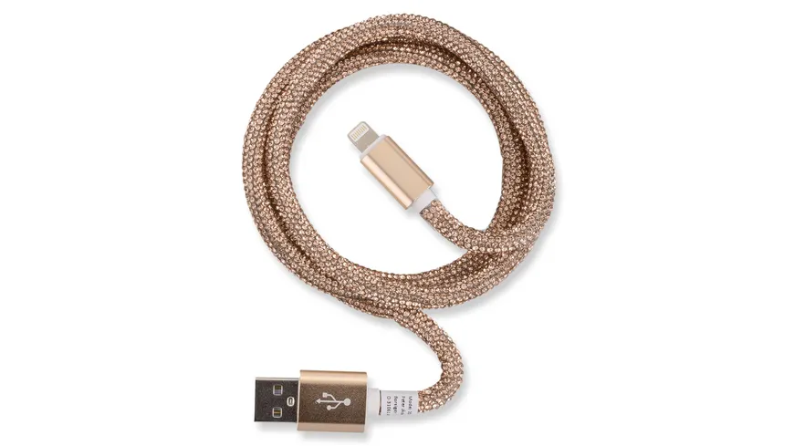 OHLALA! Glamour 1m USB Data Cable Gold für Apple Lightning mit Sync- und Ladefunktion