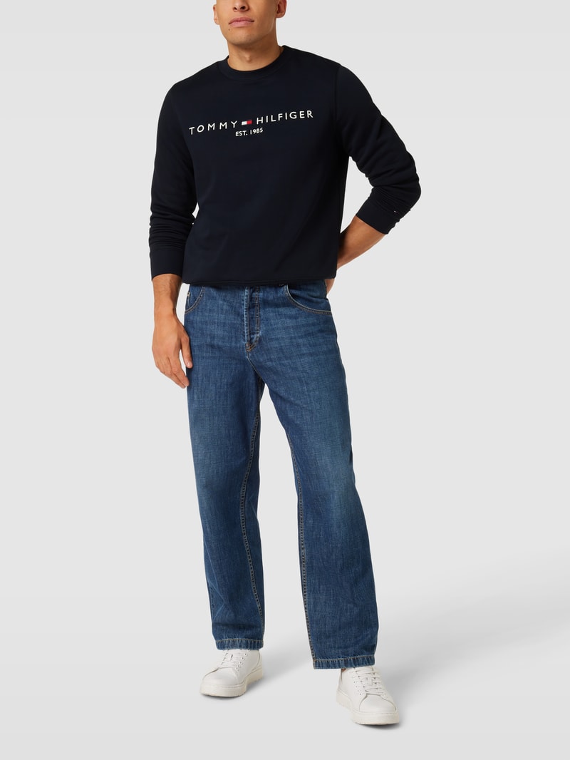 Sweatshirt mit Logo-Stitching Modell 'TOMMY LOGO SWEAT' in marineblau