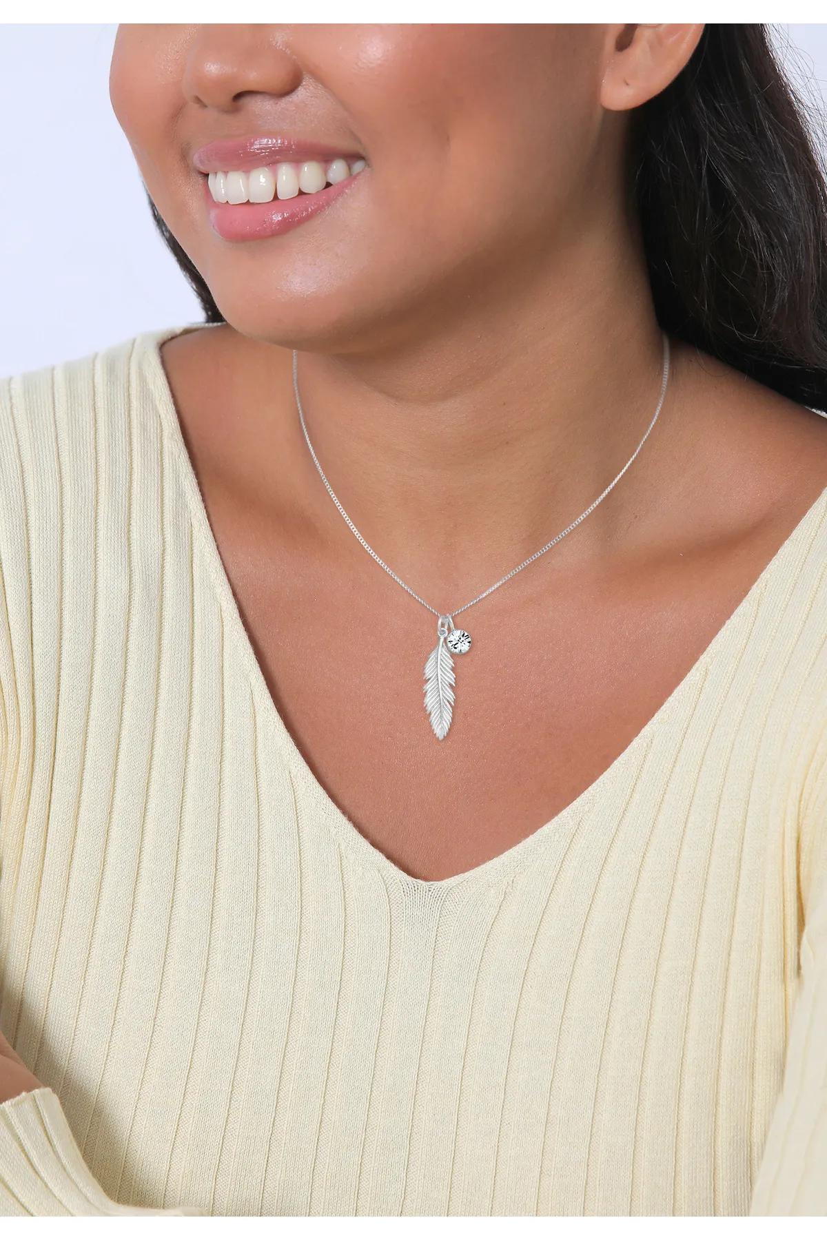 ELLI  Halskette Feder Boho Kristall 925 Sterling Silber