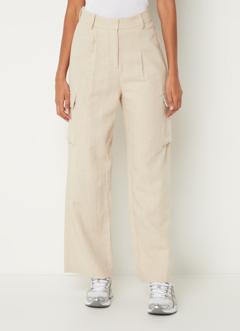 OLAF Mid waist loose fit cargo pants in linen blend